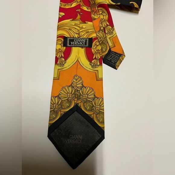 Vintage GIANNI VERSACE Silk '90s Baroque Atelier Gold Orange Red Necktie Tie - Picture 4 of 5